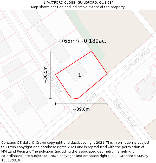 1, WATFORD CLOSE, GUILDFORD, GU1 2EP: Plot and title map