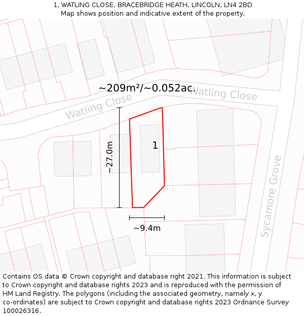 1, WATLING CLOSE, BRACEBRIDGE HEATH, LINCOLN, LN4 2BD: Plot and title map