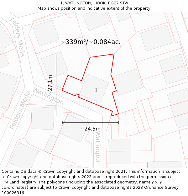 1, WATLINGTON, HOOK, RG27 9TW: Plot and title map