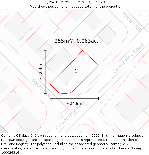 1, WATTS CLOSE, LEICESTER, LE4 0PS: Plot and title map