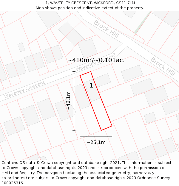 1, WAVERLEY CRESCENT, WICKFORD, SS11 7LN: Plot and title map