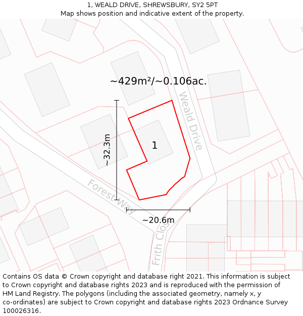 1, WEALD DRIVE, SHREWSBURY, SY2 5PT: Plot and title map