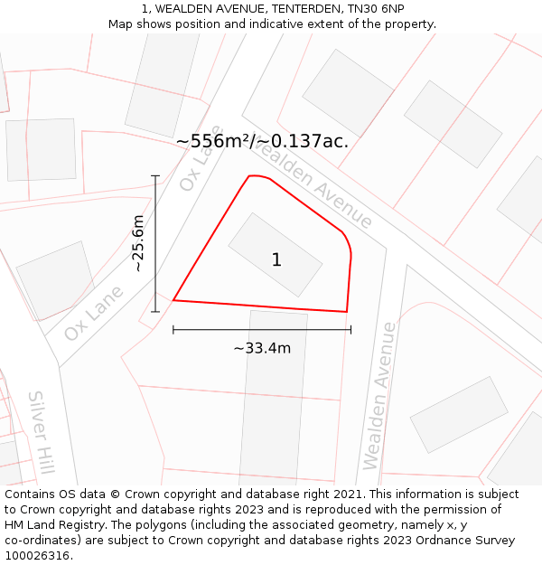 1, WEALDEN AVENUE, TENTERDEN, TN30 6NP: Plot and title map