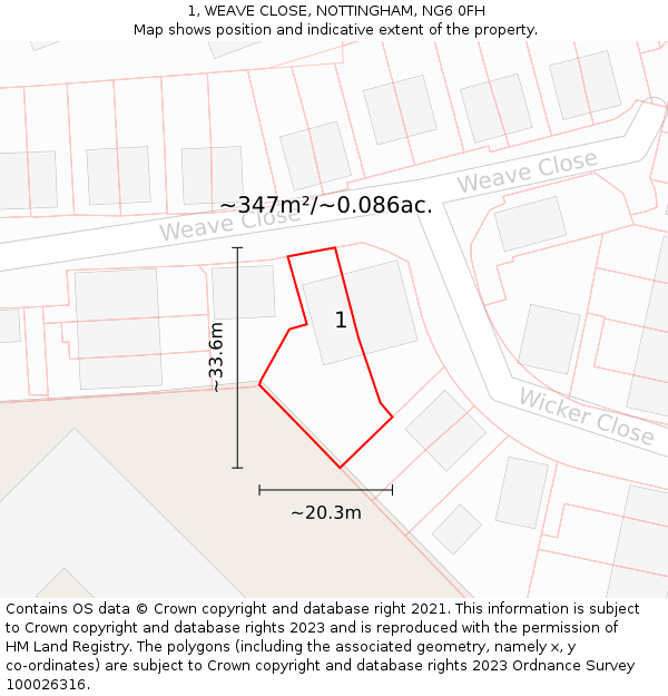 1, WEAVE CLOSE, NOTTINGHAM, NG6 0FH: Plot and title map