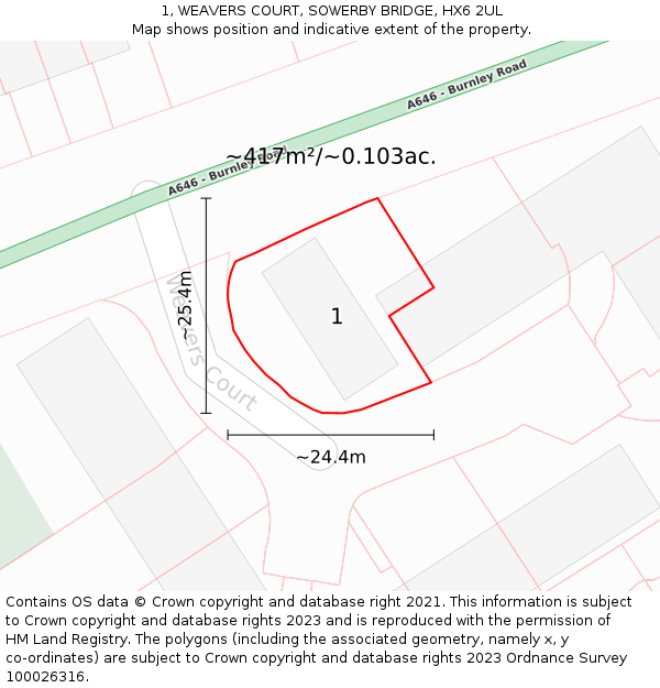 1, WEAVERS COURT, SOWERBY BRIDGE, HX6 2UL: Plot and title map