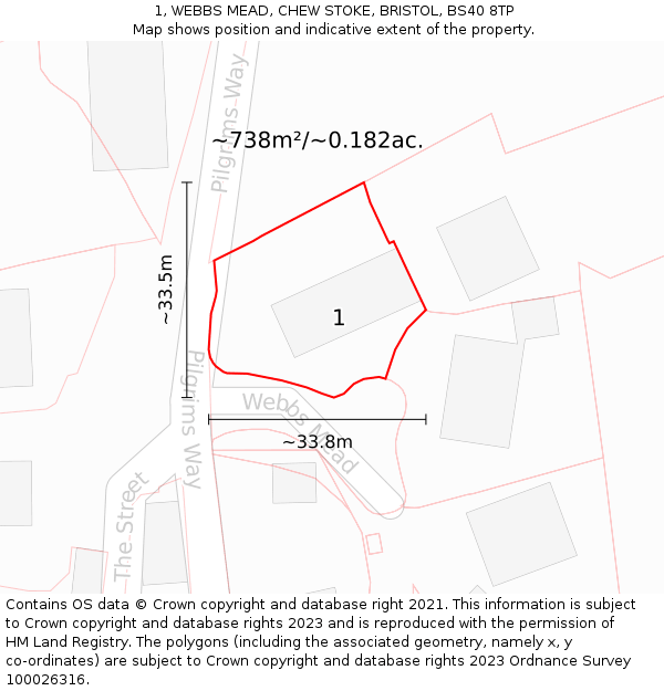 1, WEBBS MEAD, CHEW STOKE, BRISTOL, BS40 8TP: Plot and title map