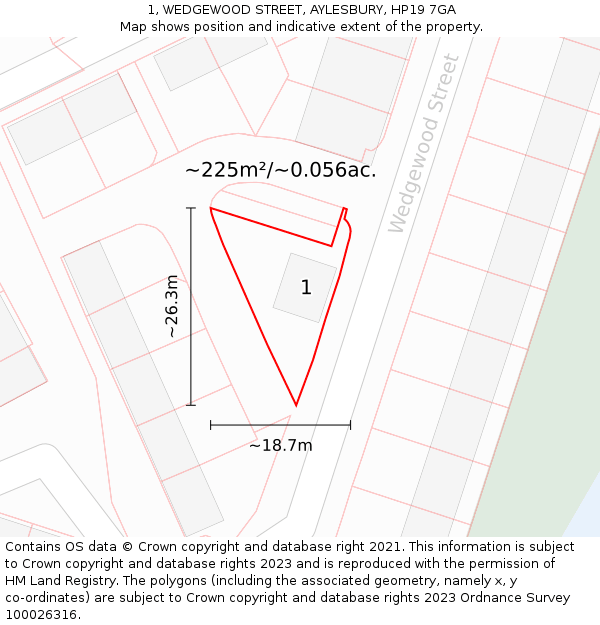 1, WEDGEWOOD STREET, AYLESBURY, HP19 7GA: Plot and title map