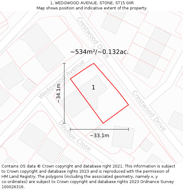1, WEDGWOOD AVENUE, STONE, ST15 0XR: Plot and title map
