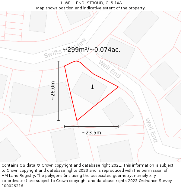 1, WELL END, STROUD, GL5 1XA: Plot and title map