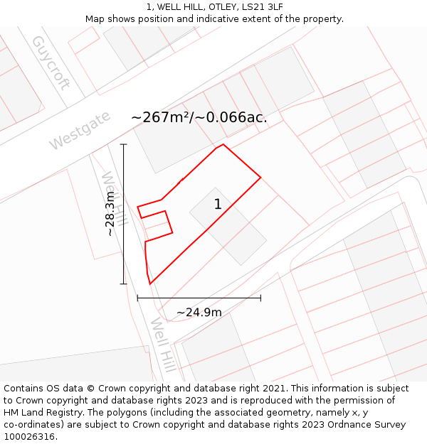 1, WELL HILL, OTLEY, LS21 3LF: Plot and title map
