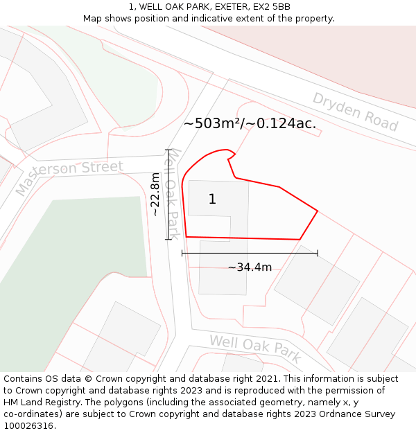 1, WELL OAK PARK, EXETER, EX2 5BB: Plot and title map