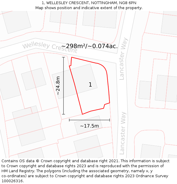 1, WELLESLEY CRESCENT, NOTTINGHAM, NG8 6PN: Plot and title map