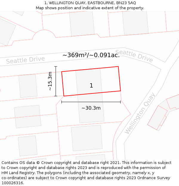 1, WELLINGTON QUAY, EASTBOURNE, BN23 5AQ: Plot and title map