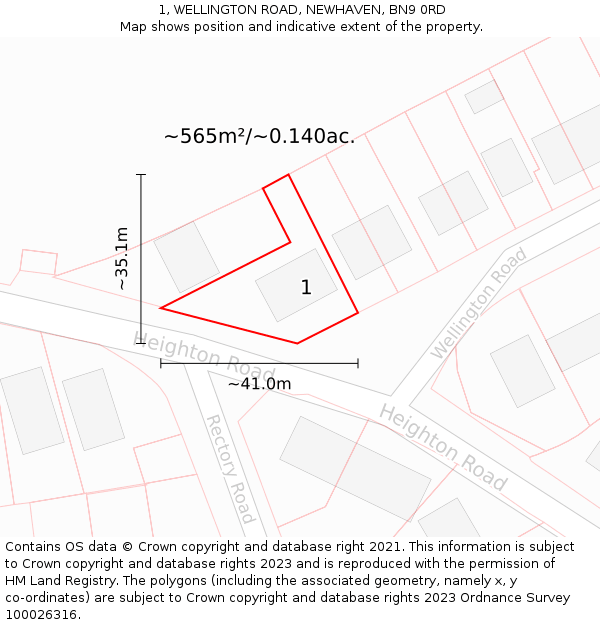 1, WELLINGTON ROAD, NEWHAVEN, BN9 0RD: Plot and title map