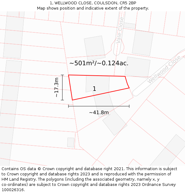 1, WELLWOOD CLOSE, COULSDON, CR5 2BP: Plot and title map