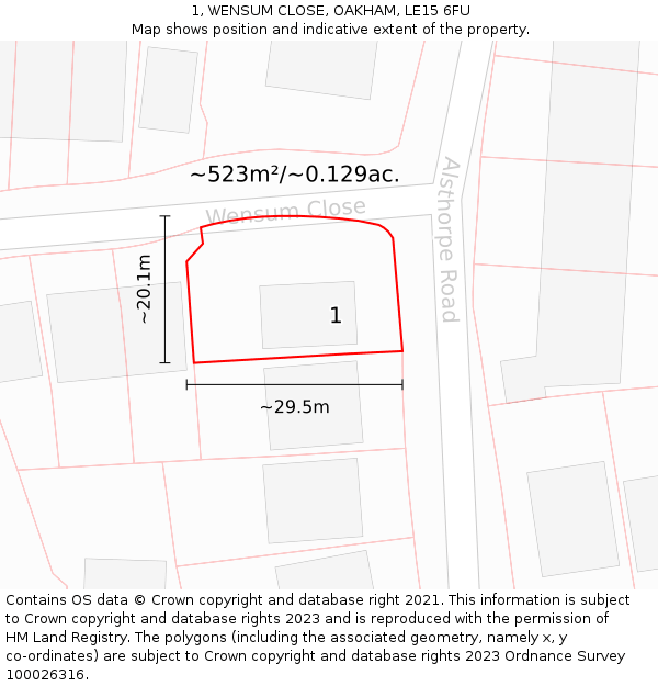 1, WENSUM CLOSE, OAKHAM, LE15 6FU: Plot and title map