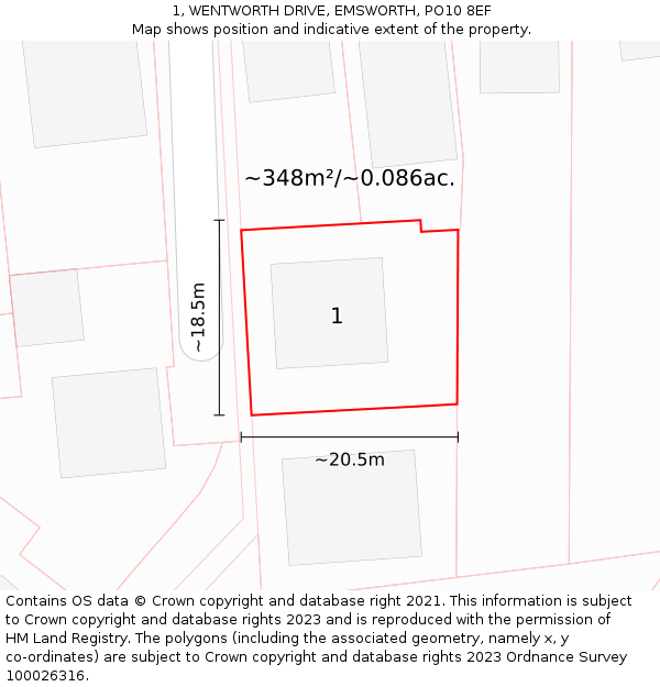 1, WENTWORTH DRIVE, EMSWORTH, PO10 8EF: Plot and title map