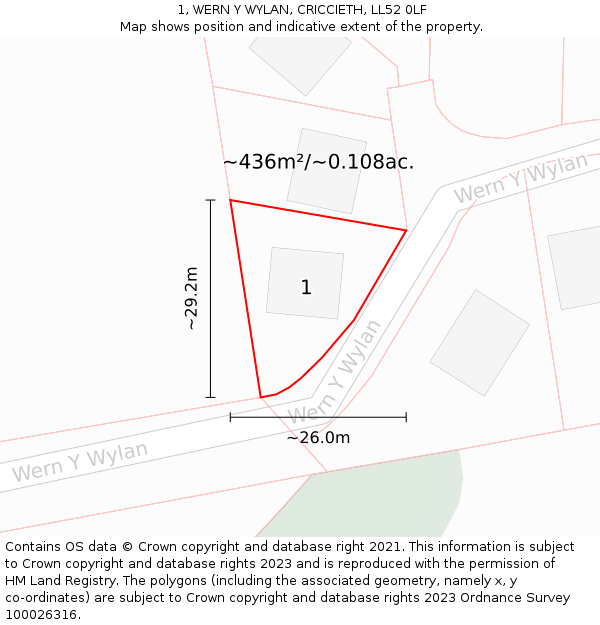 1, WERN Y WYLAN, CRICCIETH, LL52 0LF: Plot and title map