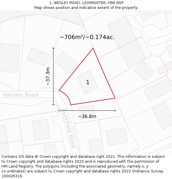 1, WESLEY ROAD, LEOMINSTER, HR6 8SP: Plot and title map
