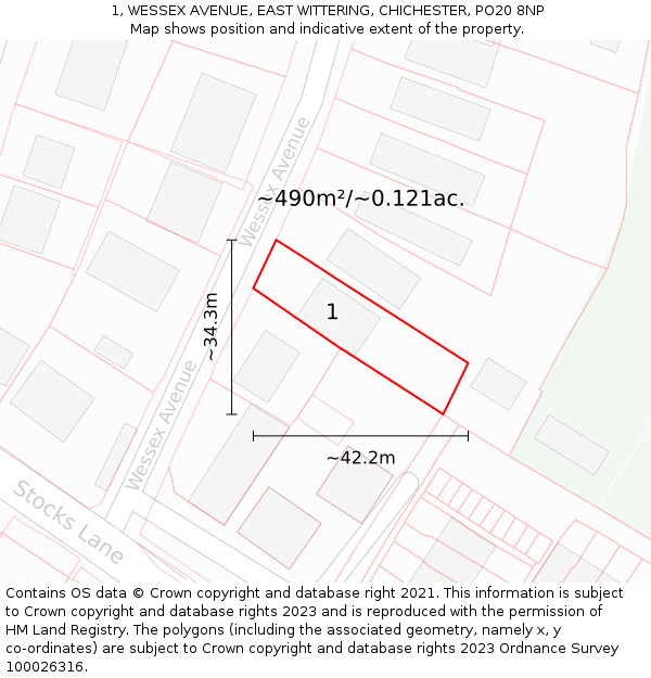 1, WESSEX AVENUE, EAST WITTERING, CHICHESTER, PO20 8NP: Plot and title map