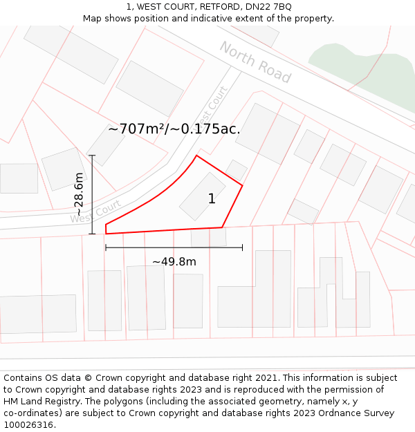 1, WEST COURT, RETFORD, DN22 7BQ: Plot and title map