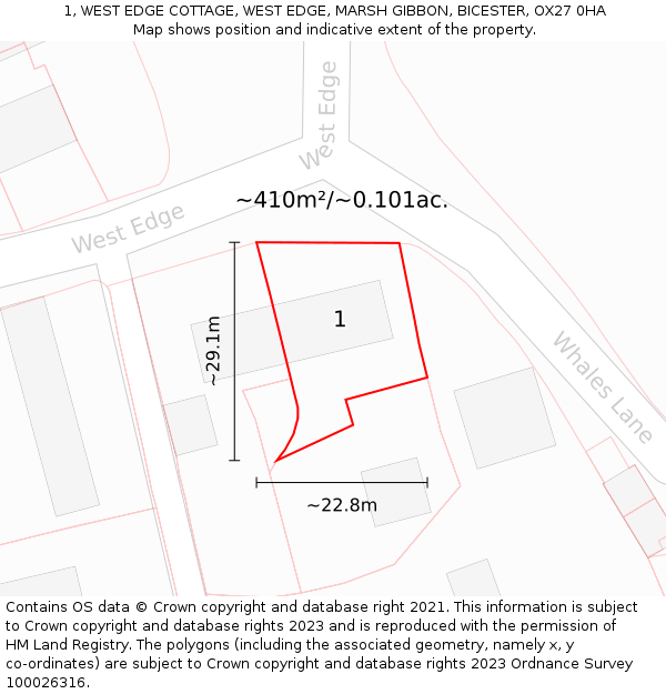 1, WEST EDGE COTTAGE, WEST EDGE, MARSH GIBBON, BICESTER, OX27 0HA: Plot and title map