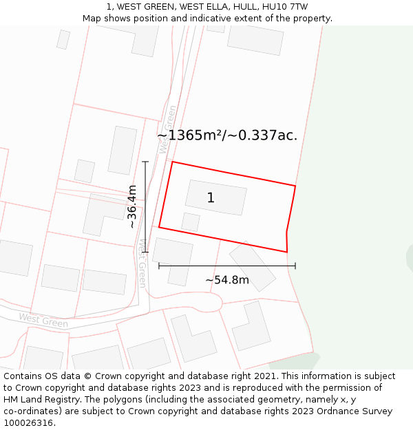 1, WEST GREEN, WEST ELLA, HULL, HU10 7TW: Plot and title map