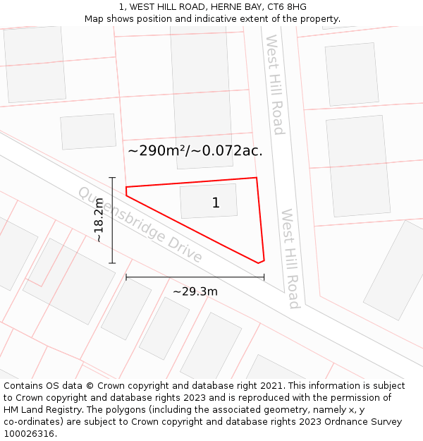 1, WEST HILL ROAD, HERNE BAY, CT6 8HG: Plot and title map