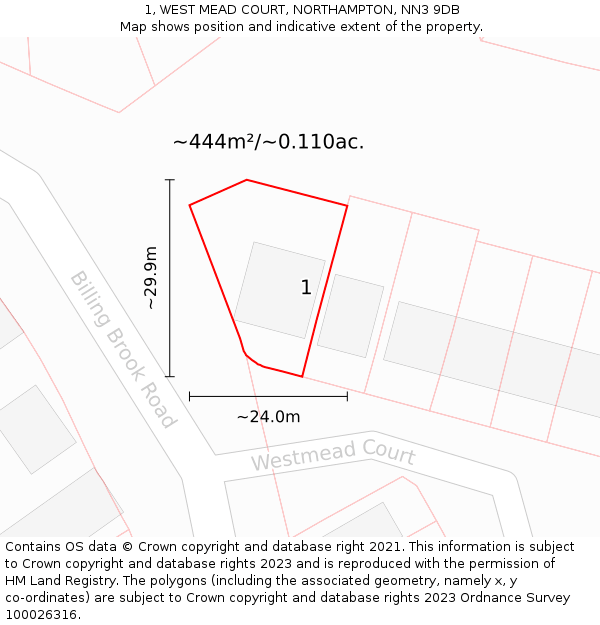 1, WEST MEAD COURT, NORTHAMPTON, NN3 9DB: Plot and title map