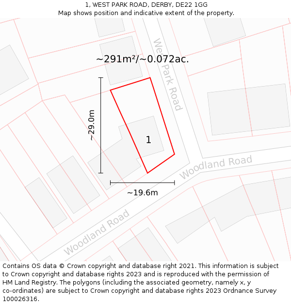 1, WEST PARK ROAD, DERBY, DE22 1GG: Plot and title map