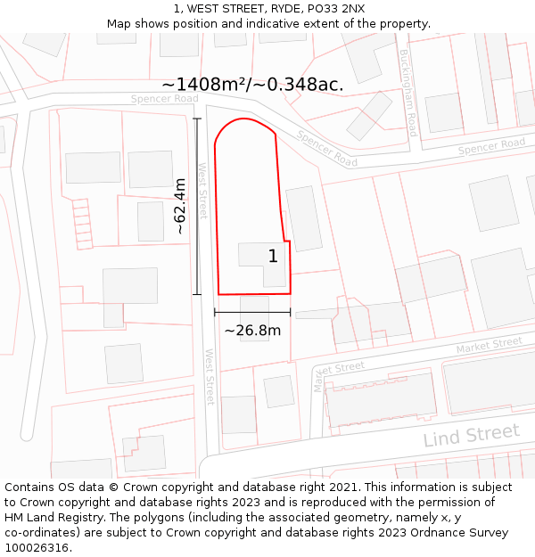 1, WEST STREET, RYDE, PO33 2NX: Plot and title map