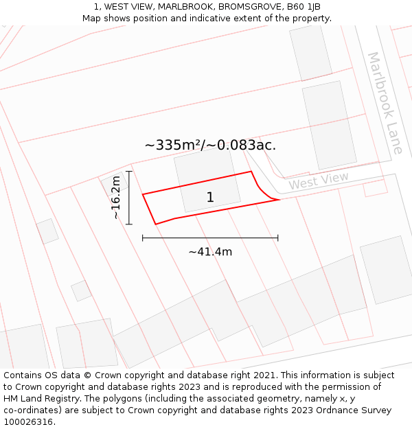 1, WEST VIEW, MARLBROOK, BROMSGROVE, B60 1JB: Plot and title map