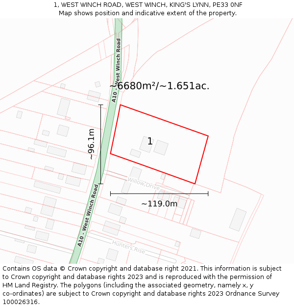 1, WEST WINCH ROAD, WEST WINCH, KING'S LYNN, PE33 0NF: Plot and title map