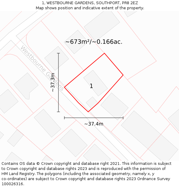 1, WESTBOURNE GARDENS, SOUTHPORT, PR8 2EZ: Plot and title map