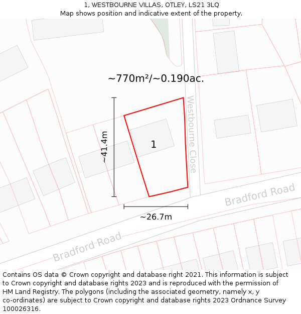 1, WESTBOURNE VILLAS, OTLEY, LS21 3LQ: Plot and title map