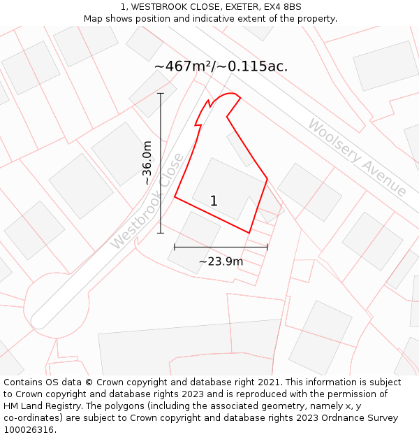 1, WESTBROOK CLOSE, EXETER, EX4 8BS: Plot and title map