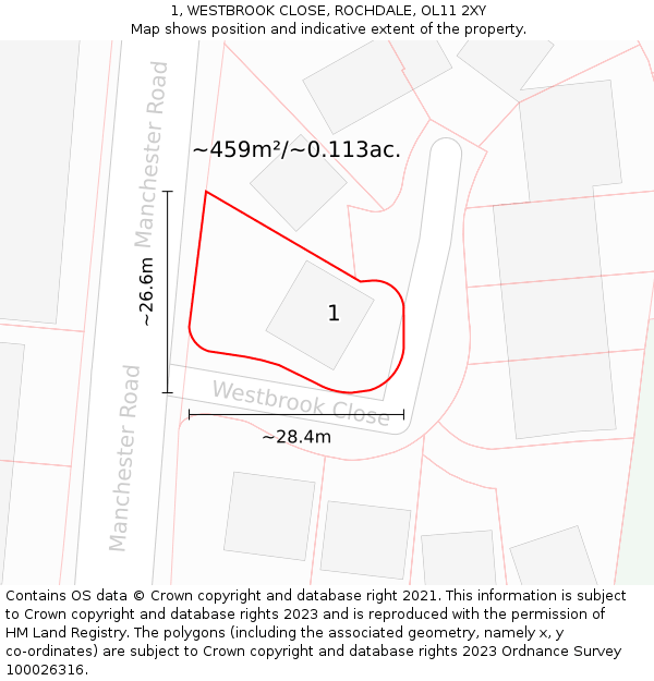 1, WESTBROOK CLOSE, ROCHDALE, OL11 2XY: Plot and title map