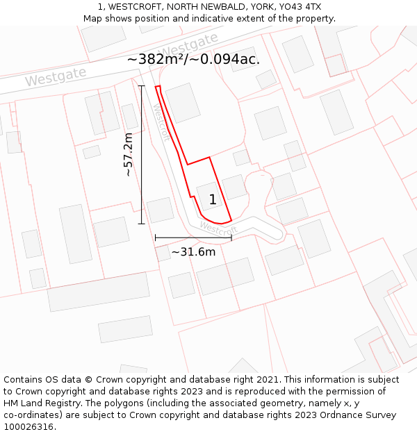 1, WESTCROFT, NORTH NEWBALD, YORK, YO43 4TX: Plot and title map