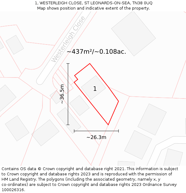 1, WESTERLEIGH CLOSE, ST LEONARDS-ON-SEA, TN38 0UQ: Plot and title map