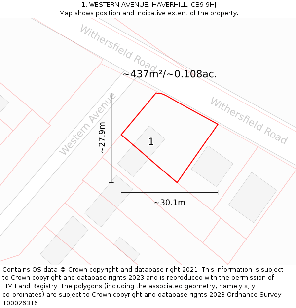 1, WESTERN AVENUE, HAVERHILL, CB9 9HJ: Plot and title map