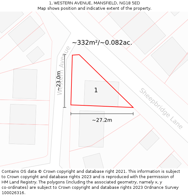 1, WESTERN AVENUE, MANSFIELD, NG18 5ED: Plot and title map