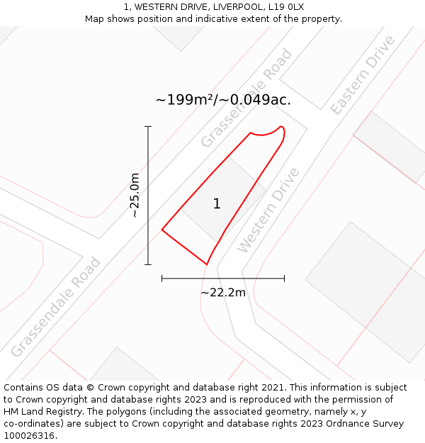 1, WESTERN DRIVE, LIVERPOOL, L19 0LX: Plot and title map