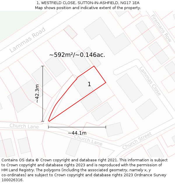 1, WESTFIELD CLOSE, SUTTON-IN-ASHFIELD, NG17 1EA: Plot and title map