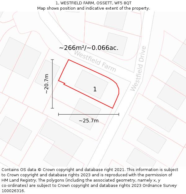 1, WESTFIELD FARM, OSSETT, WF5 8QT: Plot and title map