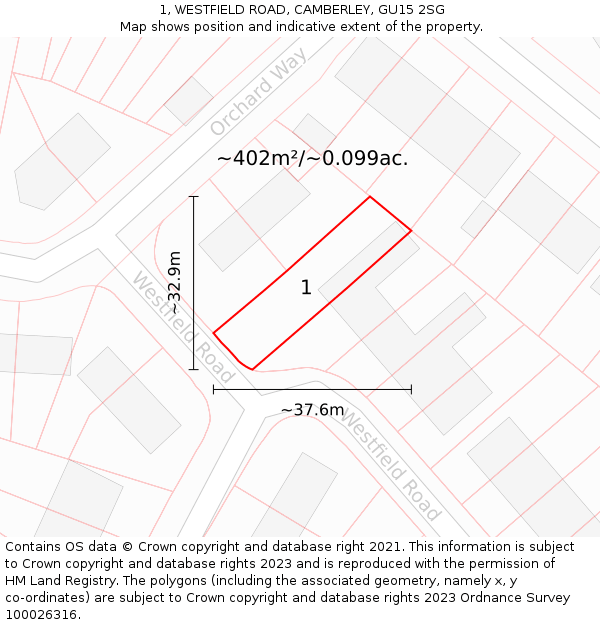 1, WESTFIELD ROAD, CAMBERLEY, GU15 2SG: Plot and title map