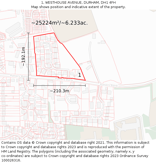 1, WESTHOUSE AVENUE, DURHAM, DH1 4FH: Plot and title map