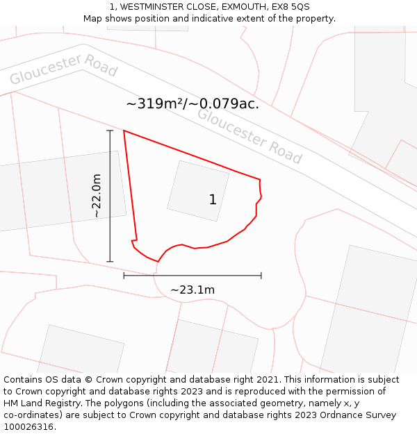 1, WESTMINSTER CLOSE, EXMOUTH, EX8 5QS: Plot and title map