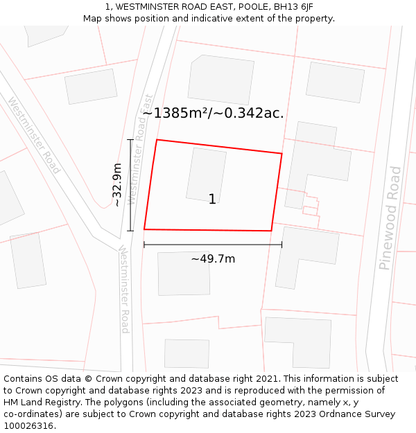 1, WESTMINSTER ROAD EAST, POOLE, BH13 6JF: Plot and title map