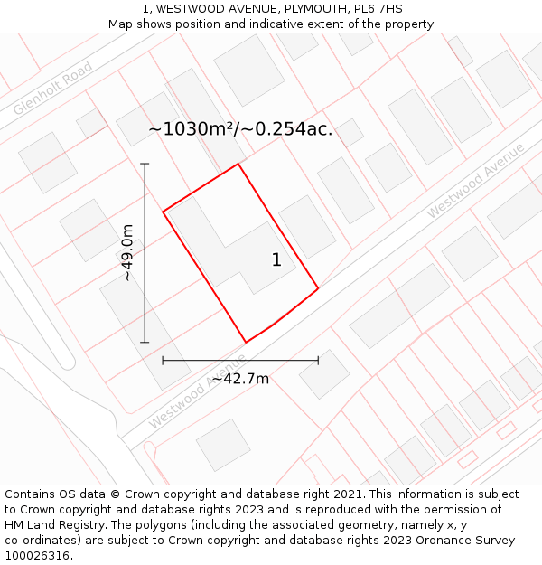 1, WESTWOOD AVENUE, PLYMOUTH, PL6 7HS: Plot and title map