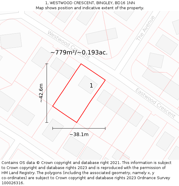 1, WESTWOOD CRESCENT, BINGLEY, BD16 1NN: Plot and title map